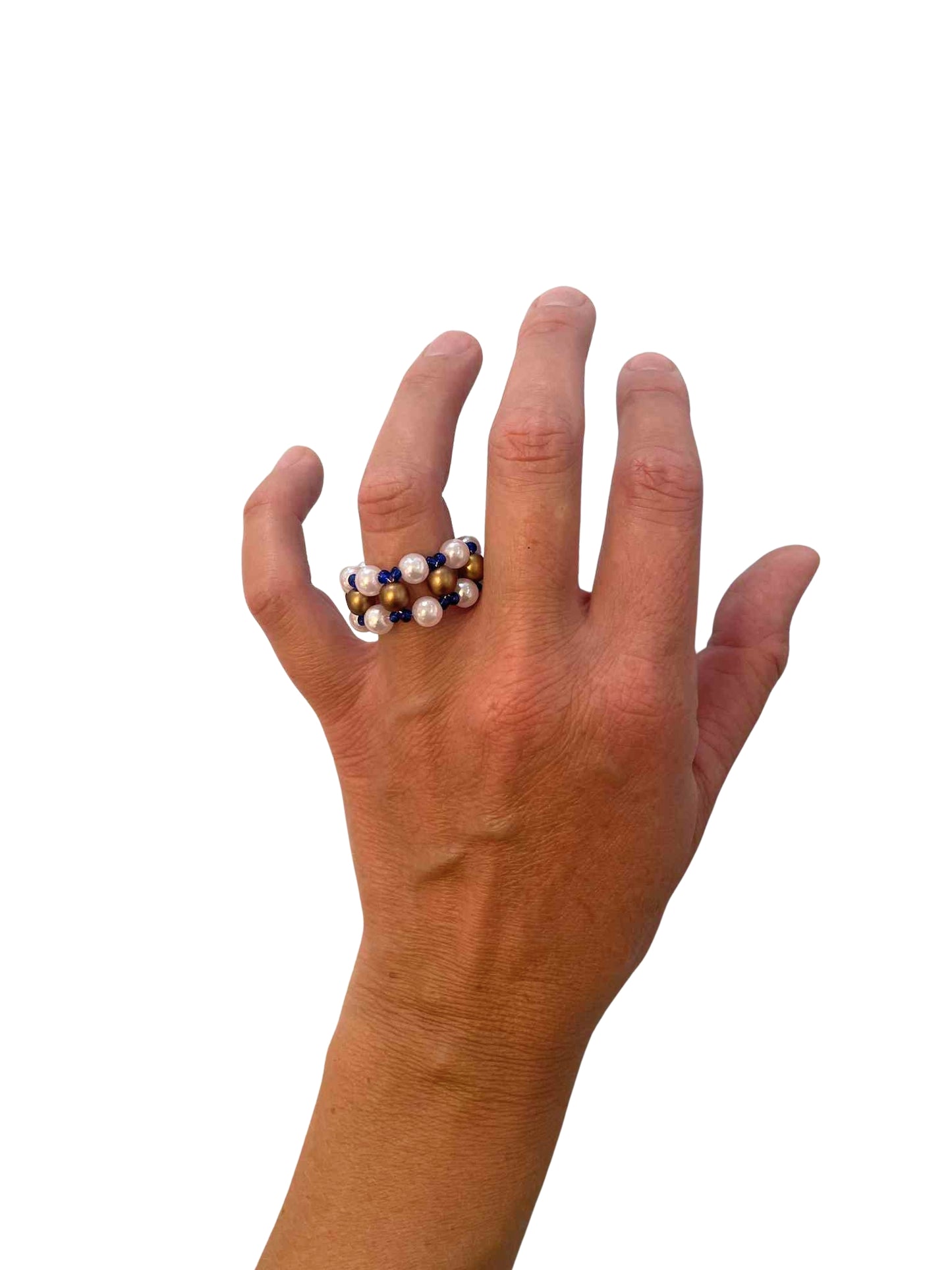 Pearl & Midnight Blue Bead Ring