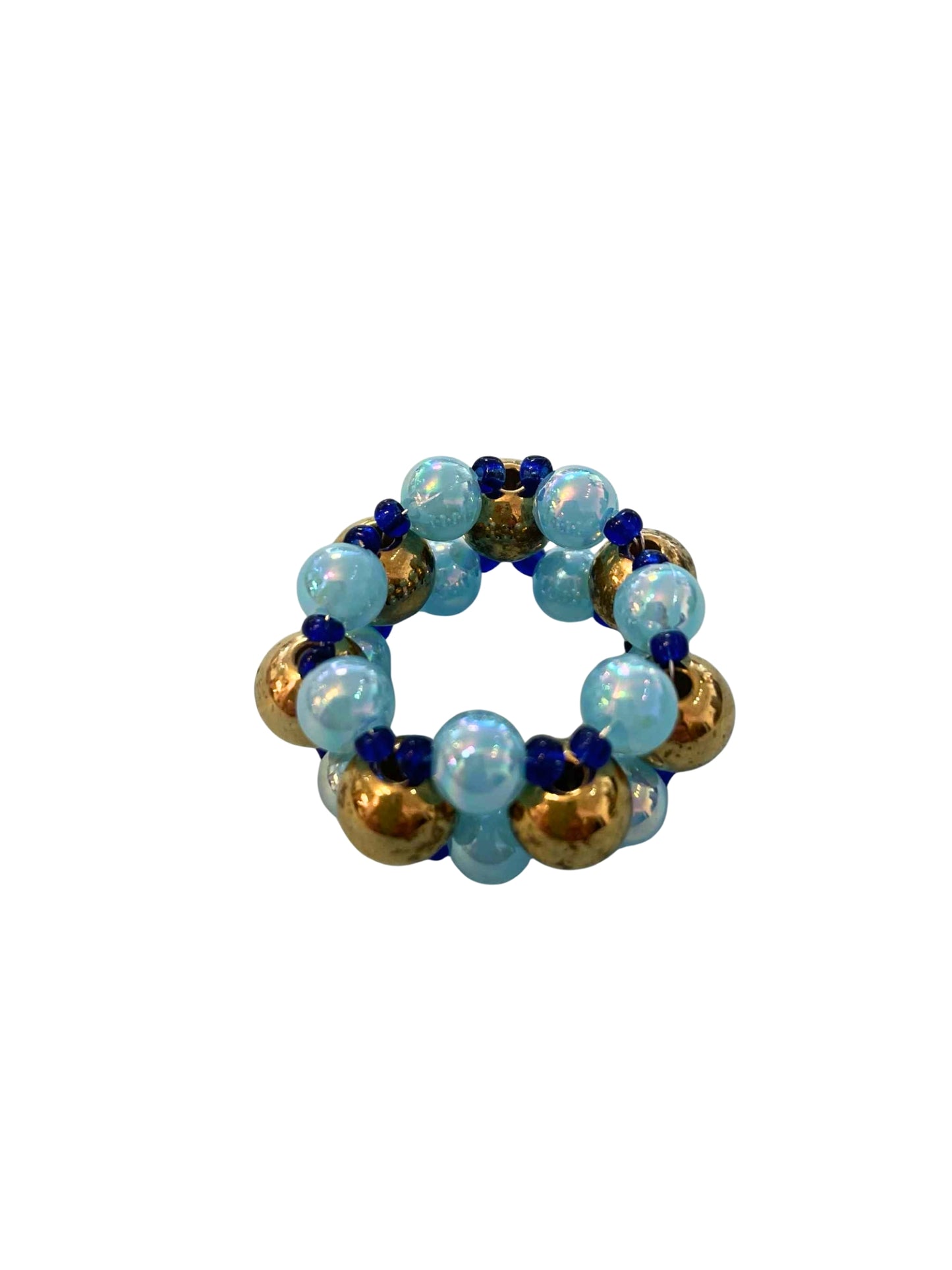 Pearl & Gold Bead Ring – Sky Blue