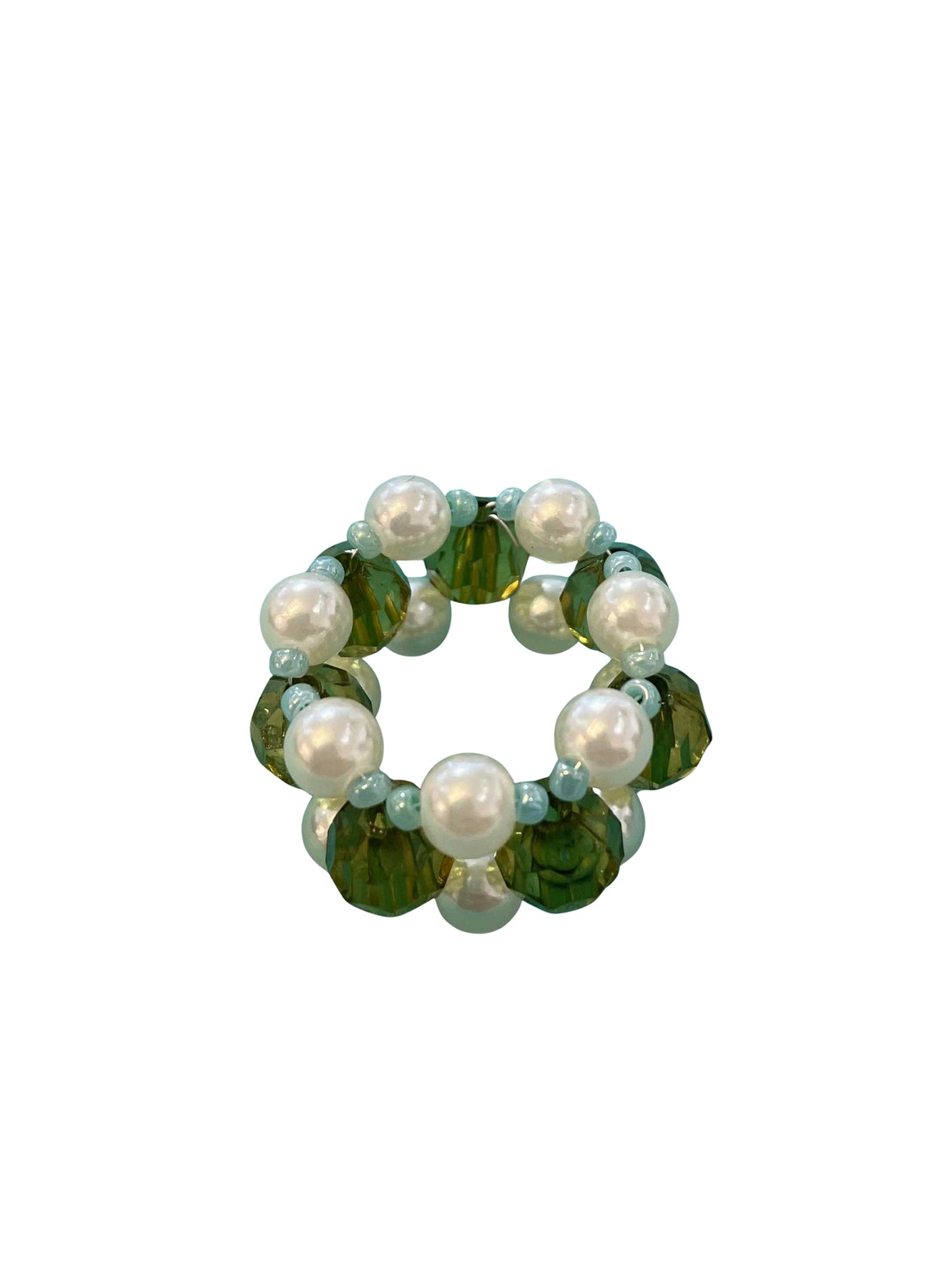 Pearl & Emerald Green Bead Ring