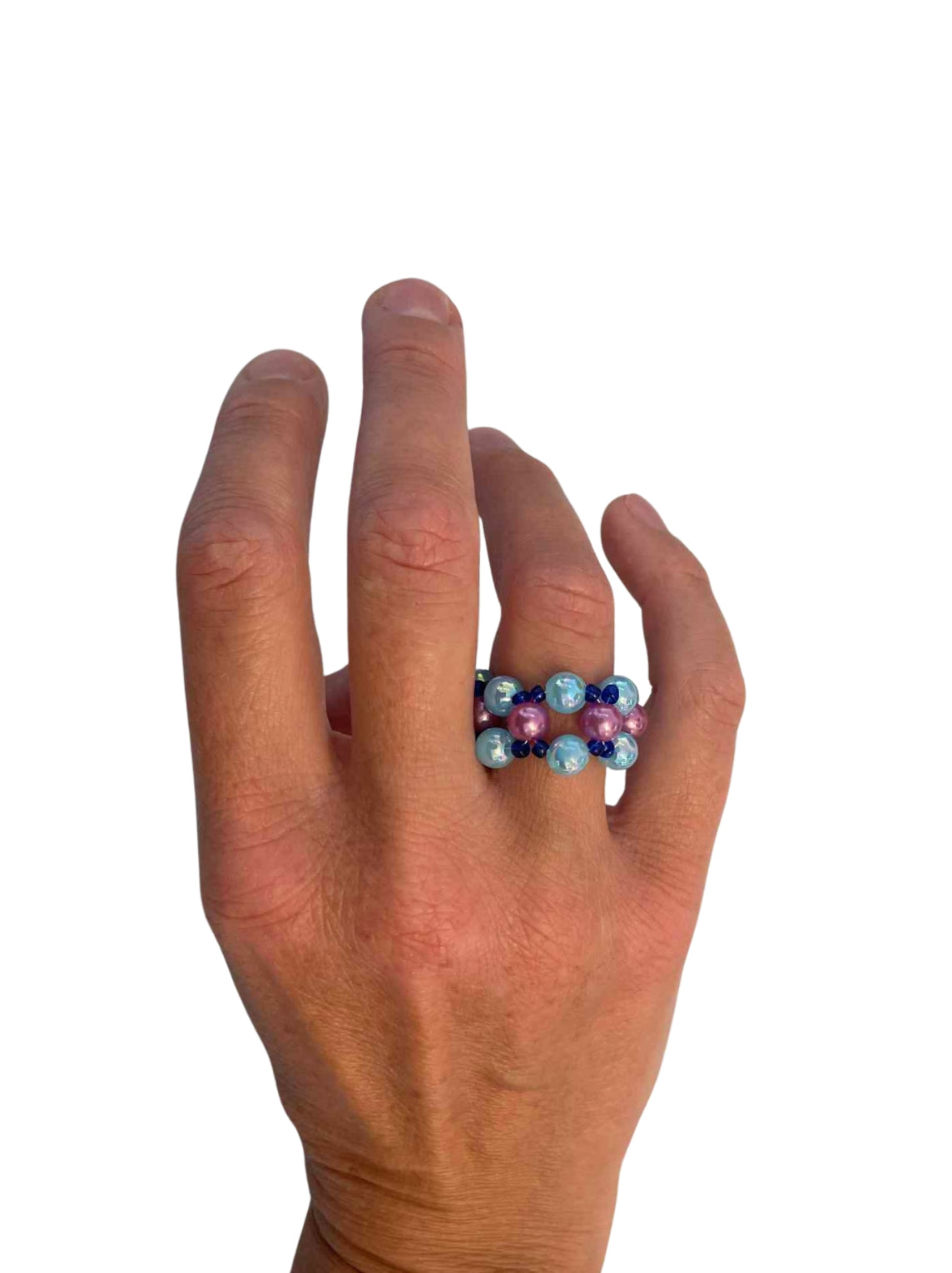Pearl & Pastel Blue Bead Ring