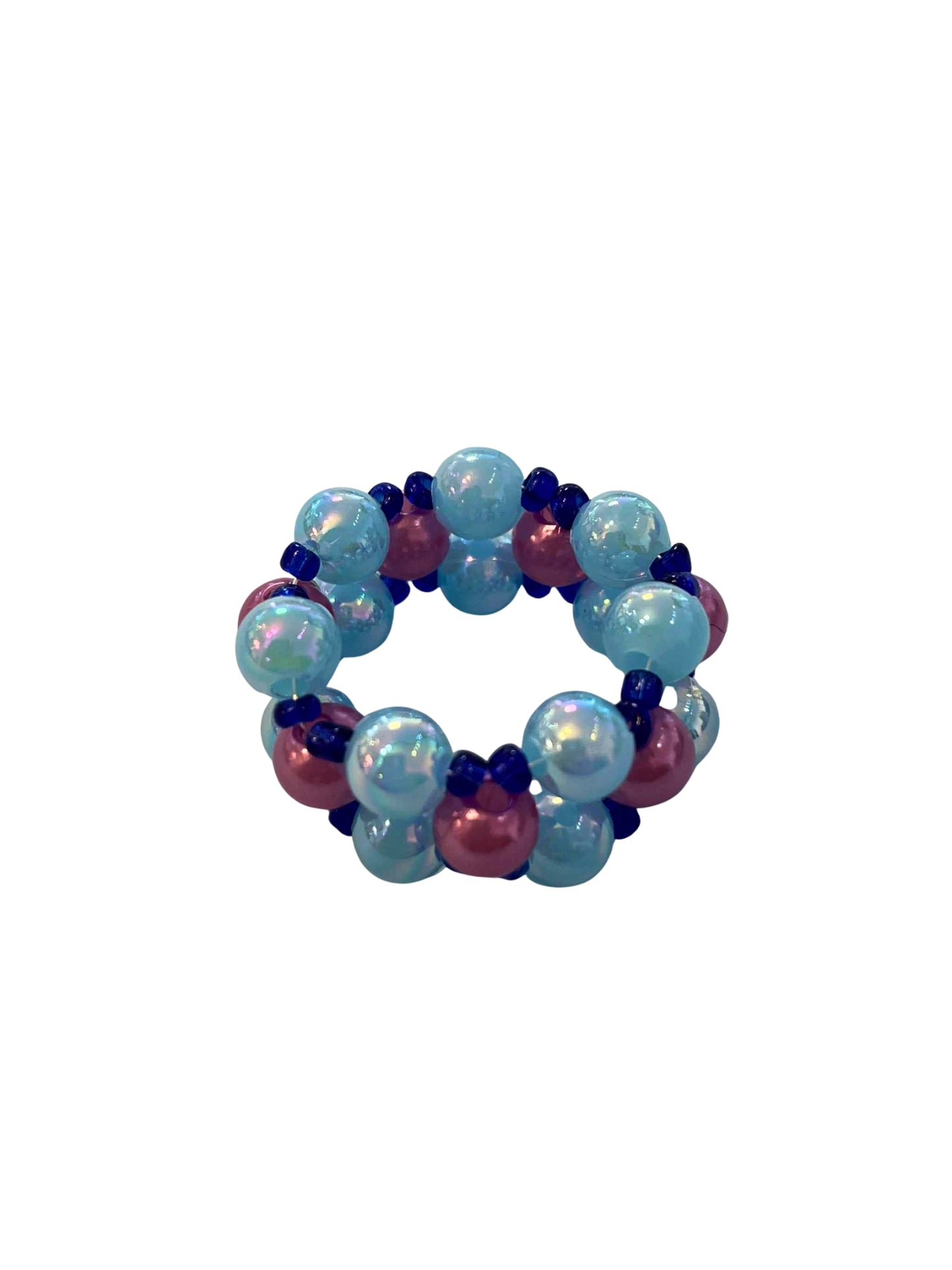 Pearl & Pastel Blue Bead Ring