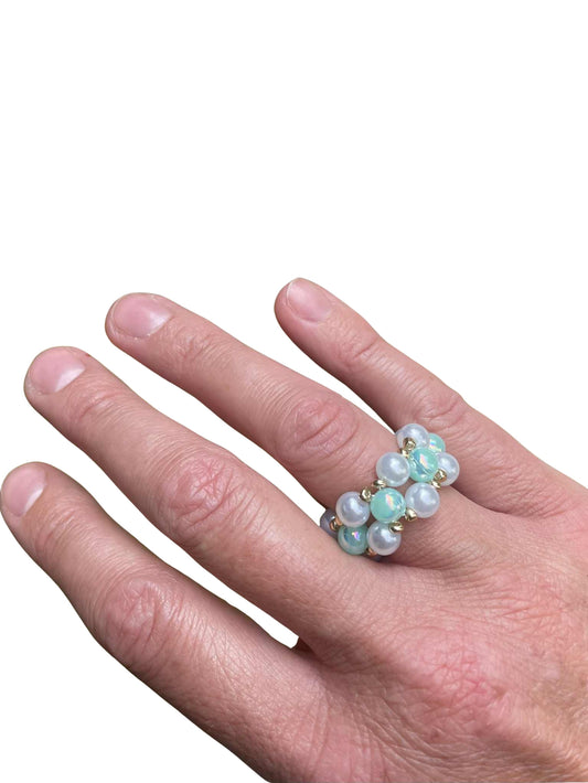 Pearl & Mint Green Bead Ring