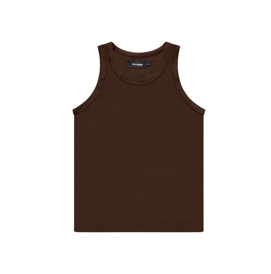 Brown Rib Tank with Built-In Bra