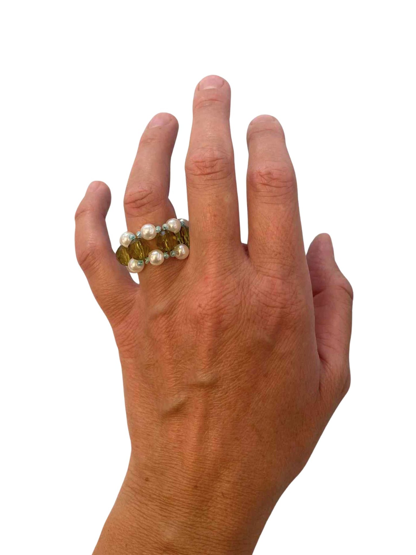 Pearl & Emerald Green Bead Ring