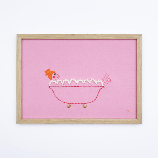 Happy Bathing – Framed Embroidery Art